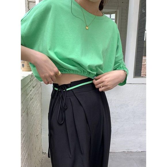 Green Cropped  Drawstring Short-Sleeve Top - Picture 8 of 9